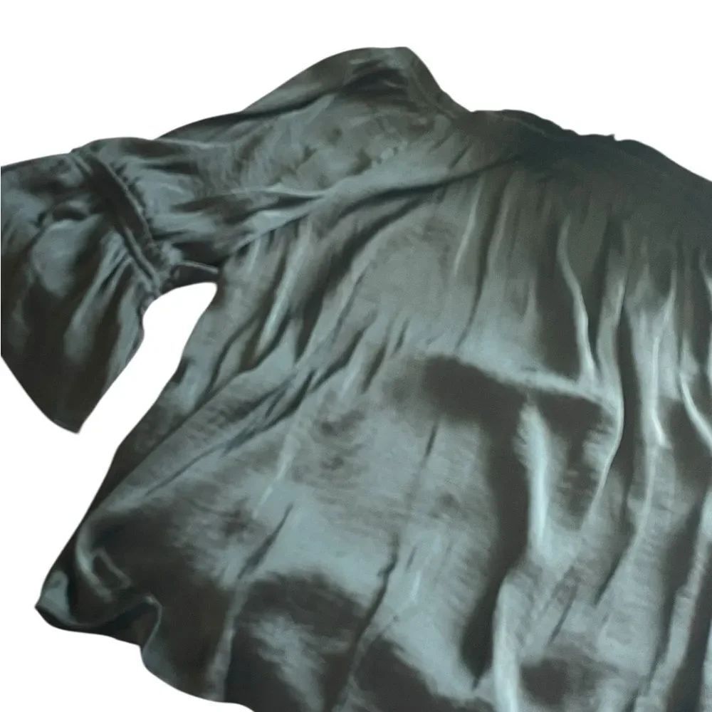 Catherine Malandrino Satin Short Sleeve Blouse in Teal Green